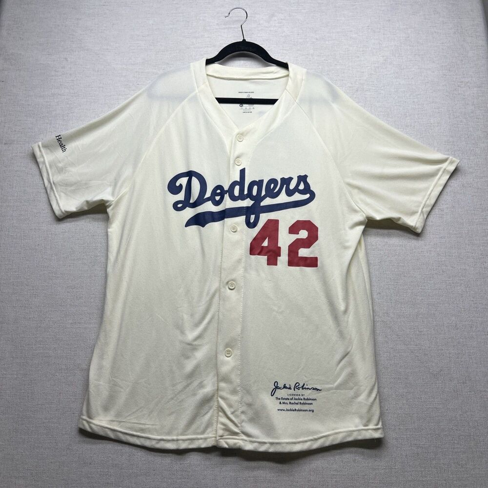 Los Angeles Dodgers Jackie Robinson #42 Jersey Beige Button Up Men's XL Stadium